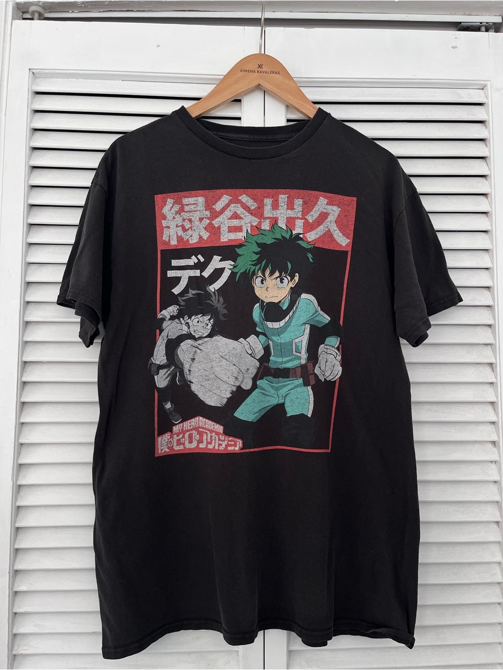 Black My Hero Academia Graphic Tee with Green Character Print